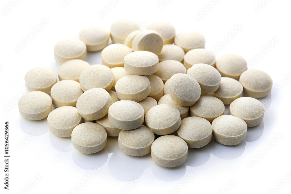 Caulis spatholobi tablets, isolated on white background Caulis spatholobi tablets, isolated on white background