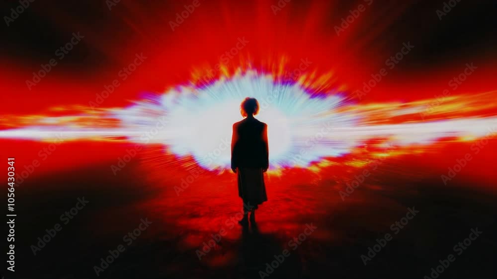 A mesmerizing silhouette stands against a fiery backdrop of color and light, evoking emotion and mystery at dusk A mesmerizing silhouette stands against a fiery backdrop of color and light, evoking emotion and mystery at dusk