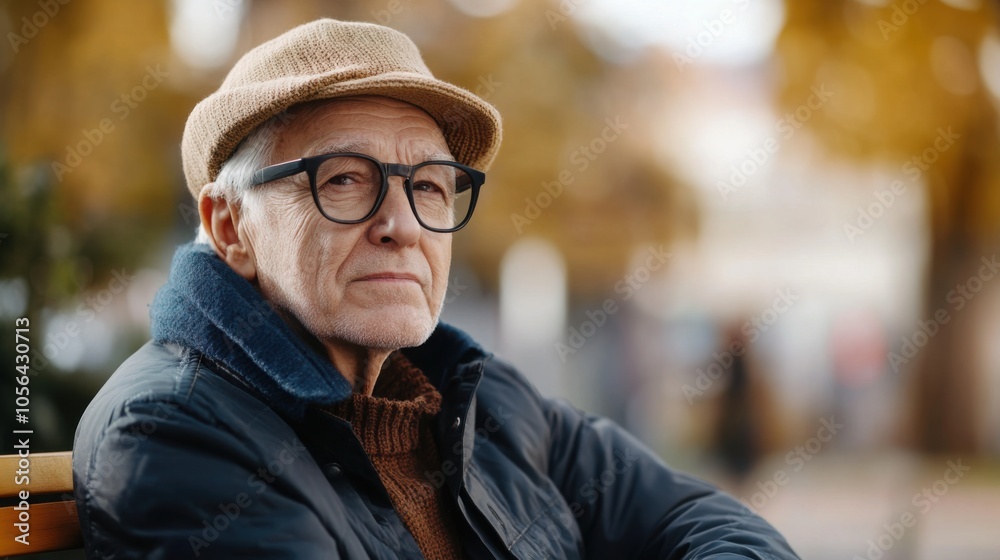 Thoughtful Elderly Man in Autumn Setting Thoughtful Elderly Man in Autumn Setting