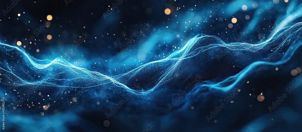Fototapeta premium Abstract Blue Waves with Glittering Dust