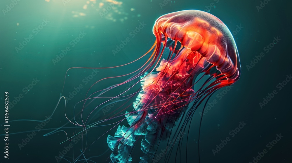 Red jellyfish in the deep sea Red jellyfish in the deep sea