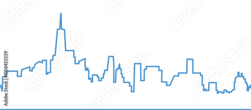 Skyscraper Silhouettes. Seamless Border. Cityscape. Simple City Skyline. Blue Modern Building Silhouettes on White Background. Vector Illustration.