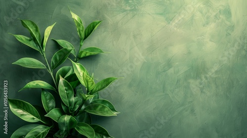 Close-up of vibrant green leaves with a textured green background, perfect for nature, botanical, and eco-friendly themes.