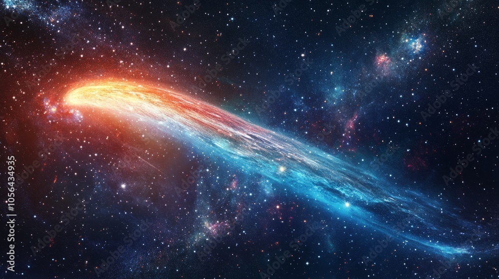 Luminous comet tail glowing in the darkness of space, surrounded by distant galaxies. generative ai Luminous comet tail glowing in the darkness of space, surrounded by distant galaxies. generative ai