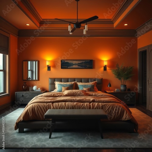 Orange master bedroom with brown bed master bedroom 