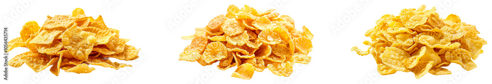 Different varieties of cornflakes. Set of png on transparent background Different varieties of cornflakes. Set of png on transparent background