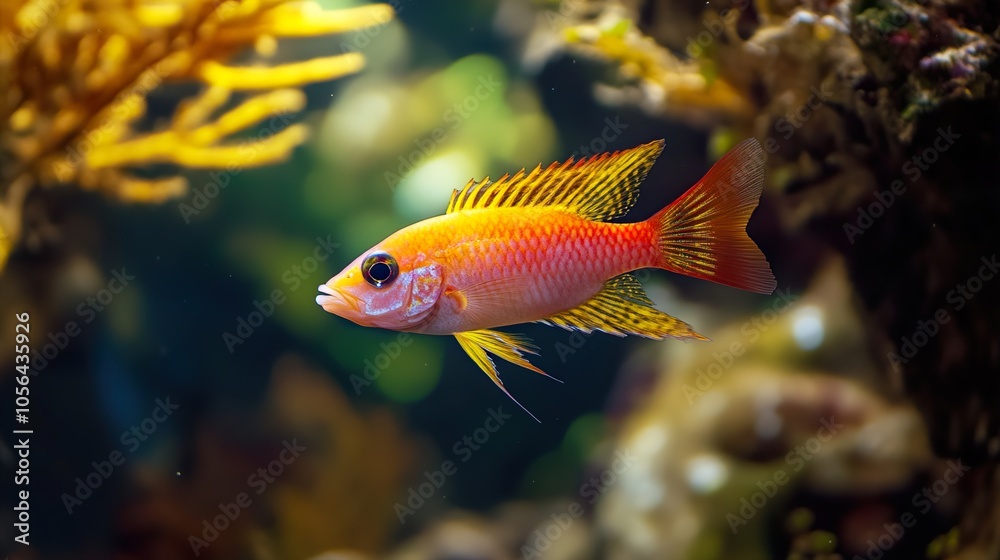 Vibrant Orange Fish Swimming in a Coral Reef Aquarium Vibrant Orange Fish Swimming in a Coral Reef Aquarium