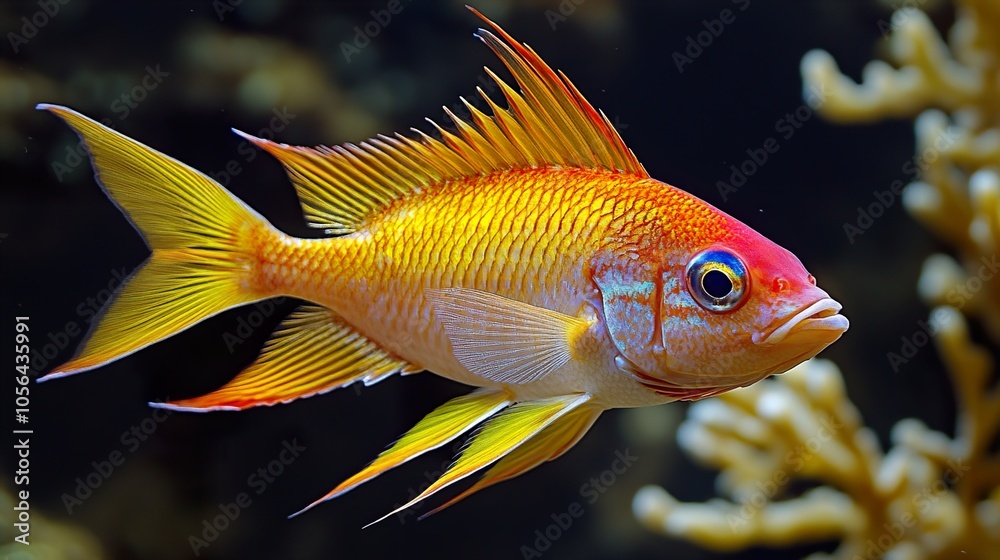 Vibrant Yellow and Red Fish in a Coral Reef Vibrant Yellow and Red Fish in a Coral Reef