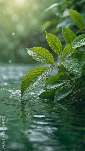 green leaf with drops