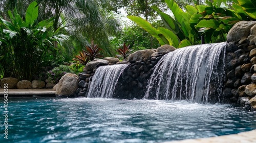 Waterfall features at a swimming pool photo