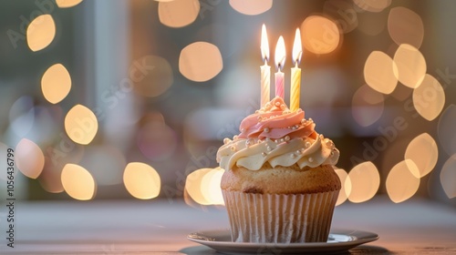 Sixty-sixth Birthday Celebration With Cupcake and Candles photo