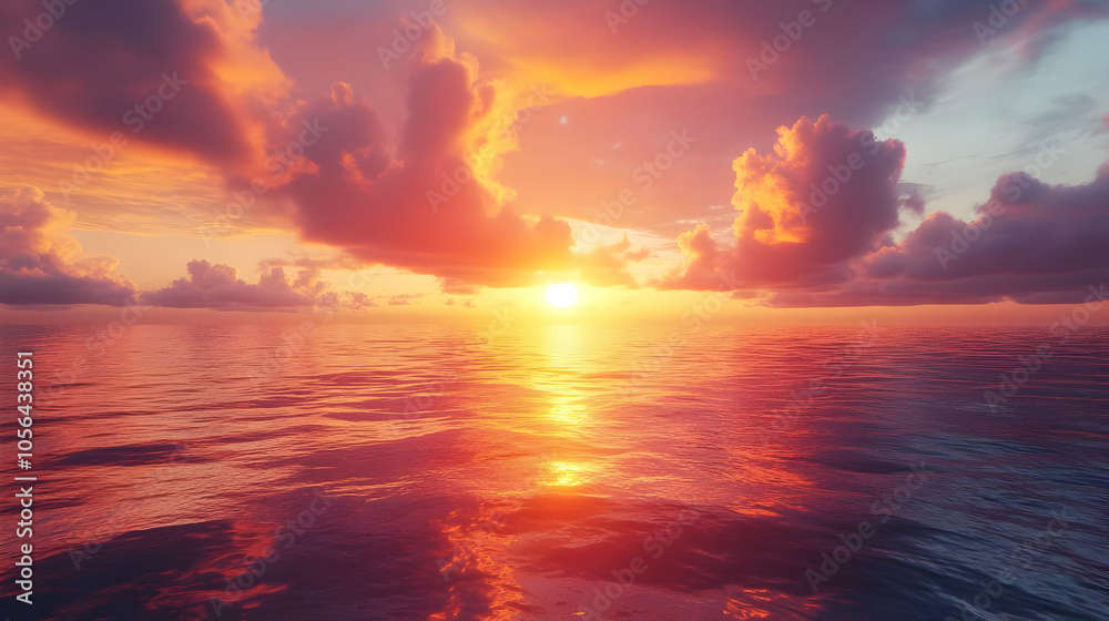 Sunset Over the Ocean - Dramatic Sky with Colorful Clouds and Reflections Sunset Over the Ocean - Dramatic Sky with Colorful Clouds and Reflections