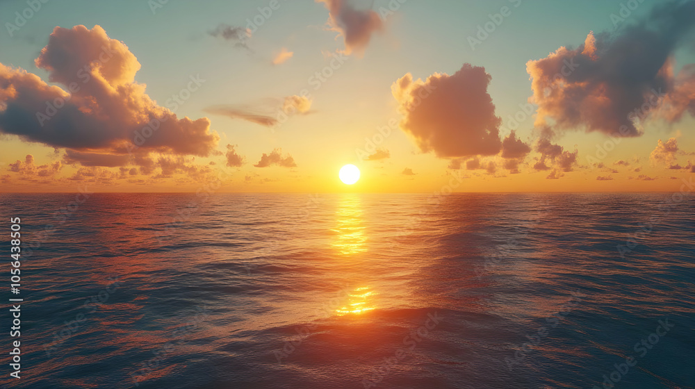 Sunset Over The Ocean, Realistic 3D Illustration Sunset Over The Ocean, Realistic 3D Illustration