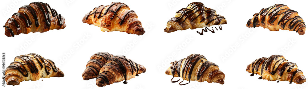 Chocolate croissants arranged artistically. Set of png on transparent background Chocolate croissants arranged artistically. Set of png on transparent background