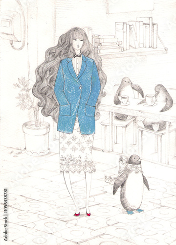 a woman taking a walk with a penguin