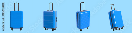 Set of Blue Flight Suit Case Minimalist 3D Illustration Isolated