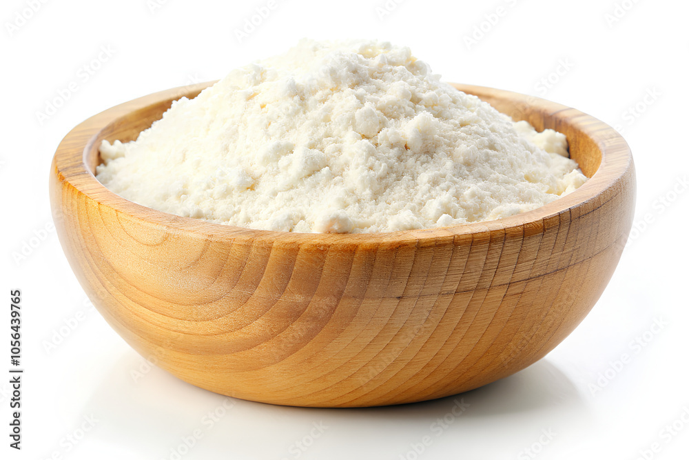 White flour in a wooden bowl Isolated on white White flour in a wooden bowl Isolated on white