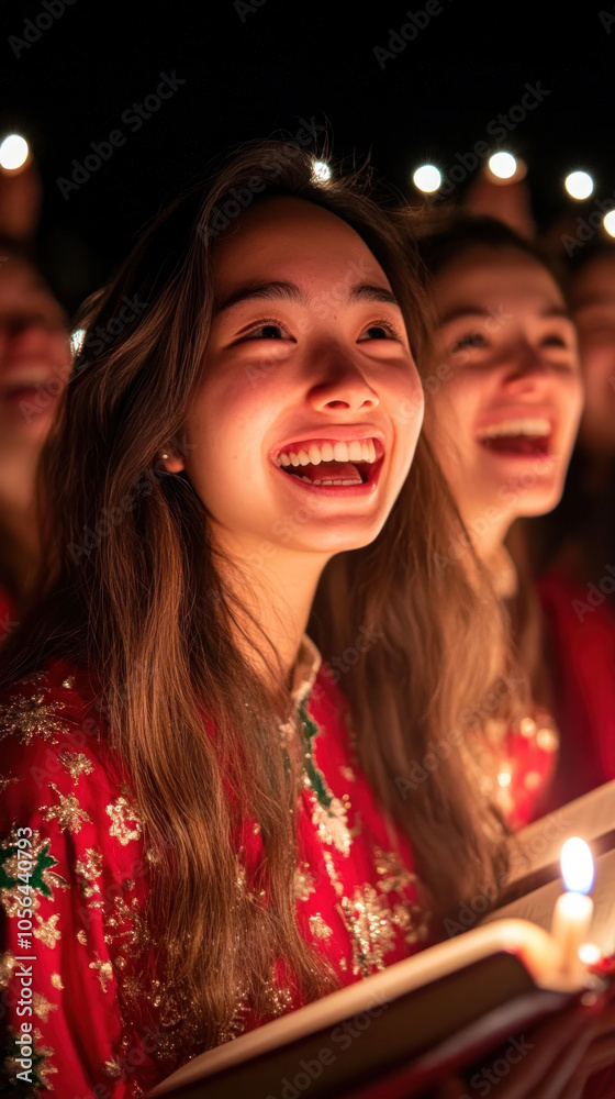 A woman is smiling and holding a candle while surrounded by other people. Scene is joyful and celebratory A woman is smiling and holding a candle while surrounded by other people. Scene is joyful and celebratory