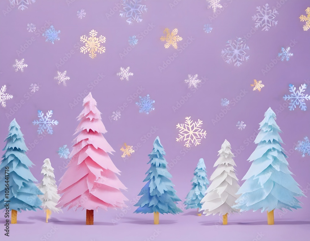 Delicate Christmas tree pattern with delicate snowflakes on a soft pastel background. Delicate Christmas tree pattern with delicate snowflakes on a soft pastel background.