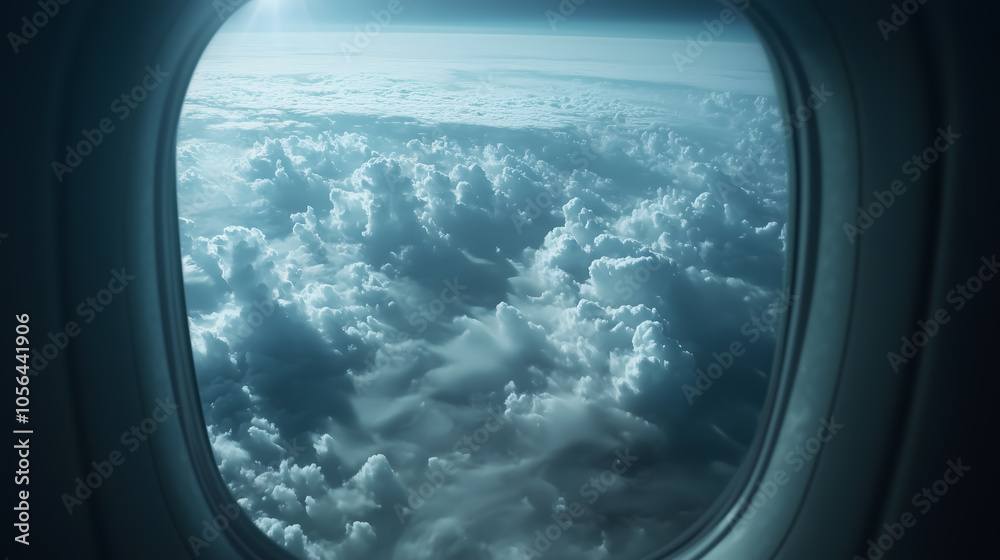 Fototapeta premium View from Airplane Window of Serene Cloudscape