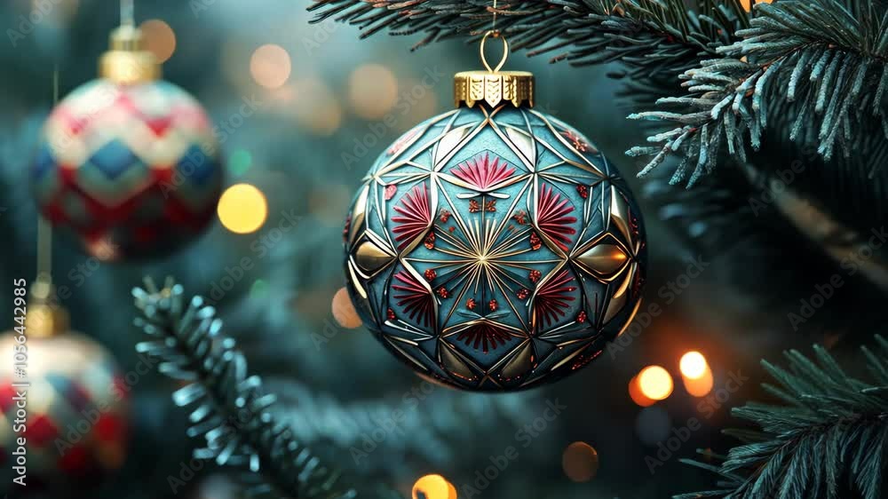 Geometric baubles arranged in a precise, circular pattern on a tree, with each ornament contributing to the overall symmetry. . Video Geometric baubles arranged in a precise, circular pattern on a tree, with each ornament contributing to the overall symmetry. . Video
