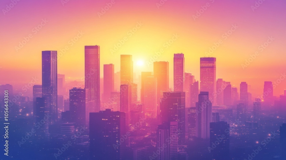 Stunning City Skyline with Gradient Lighting Effects Stunning City Skyline with Gradient Lighting Effects
