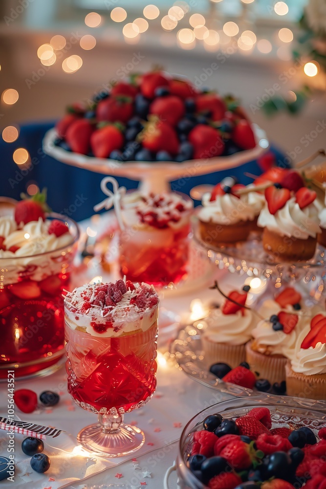 Cozy indoor Memorial Day celebration with patriotic themed desserts and drinks. Cozy indoor Memorial Day celebration with patriotic themed desserts and drinks.