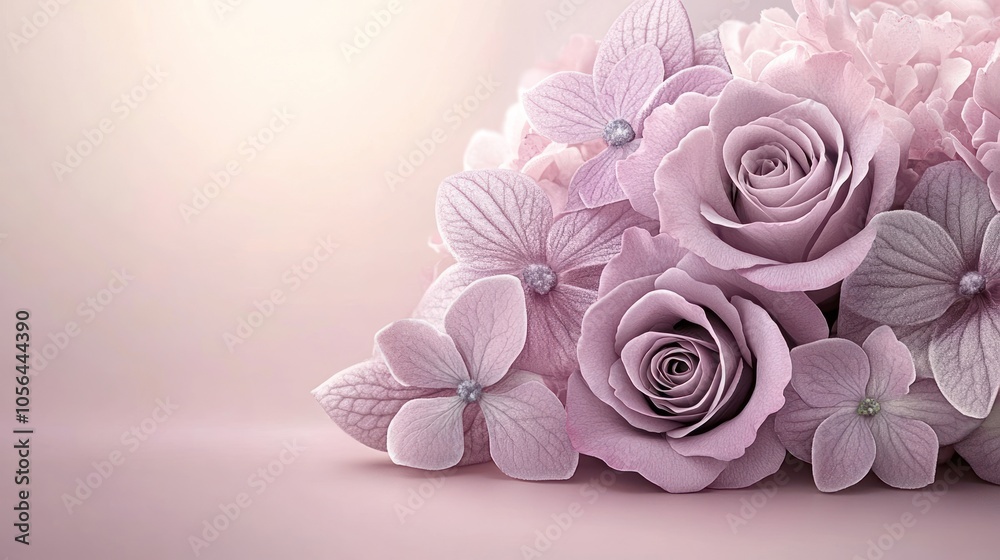 A soft arrangement of pastel flowers, creating a serene and elegant atmosphere. A soft arrangement of pastel flowers, creating a serene and elegant atmosphere.