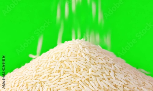 white rice spilled and piled up on green screen