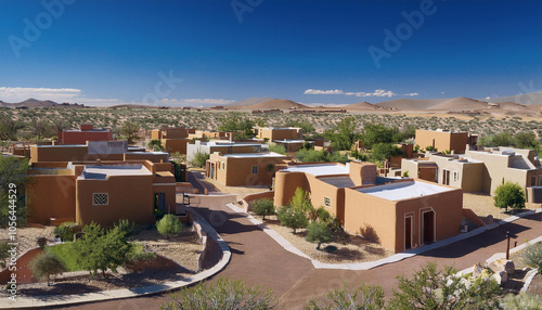 Cute New Mexico neighborhood, adobe houses, sunny desert