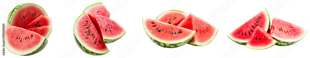 Fresh watermelon slices arranged on a white background for summer joy. Set of png on transparent background Fresh watermelon slices arranged on a white background for summer joy. Set of png on transparent background