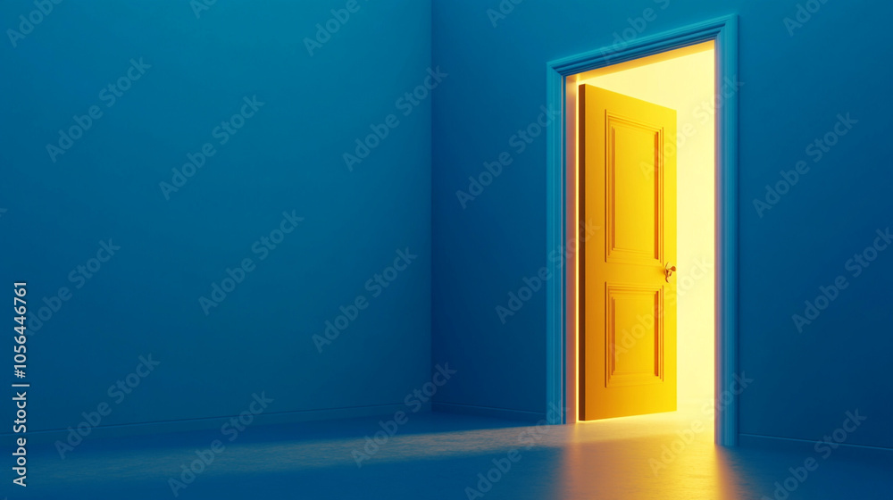 close-up view of blue wall with yellow front door is open.ai generative close-up view of blue wall with yellow front door is open.ai generative