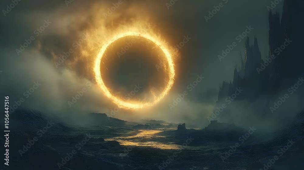 Fantasy Landscape with a Ring of Fire Illustration Fantasy Landscape with a Ring of Fire Illustration