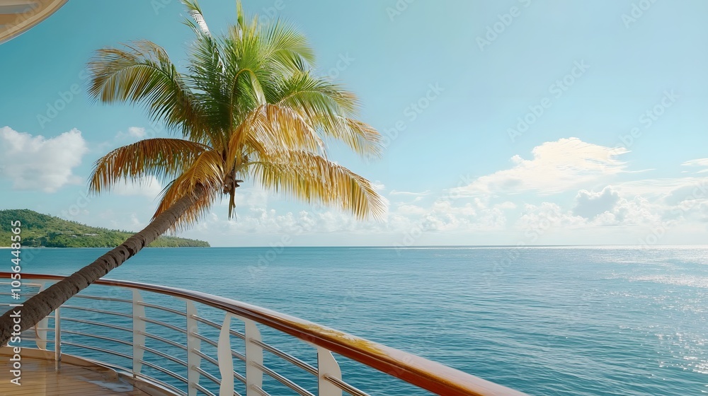 Fototapeta premium Cruise To Caribbean With Palm tree On Coral Beach. 