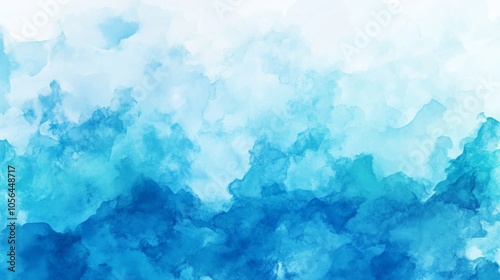 A blue watercolor painting with a white background