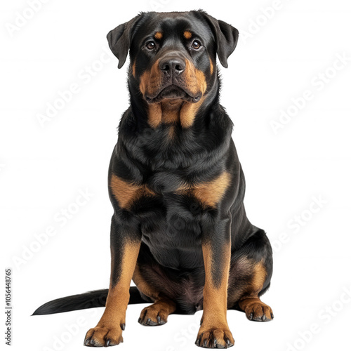 A majestic Rottweiler sitting proudly against a white isolated background. transparent background