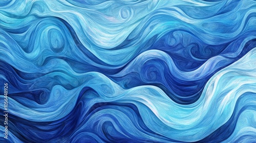 A painting of a blue ocean with waves and ripples