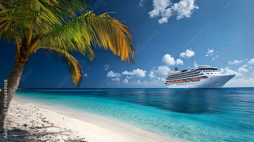 Cruise To Caribbean With Palm tree On Coral Beach. Cruise To Caribbean With Palm tree On Coral Beach.