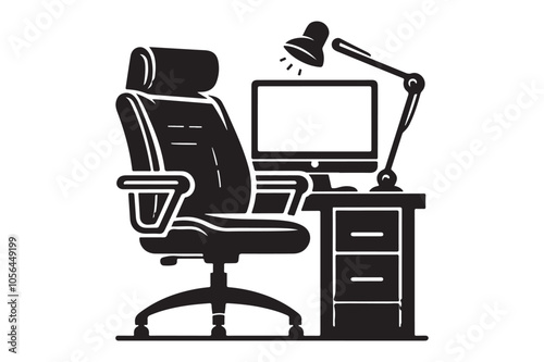 Office interior concept. Modern business workspace with office furniture chair, des.