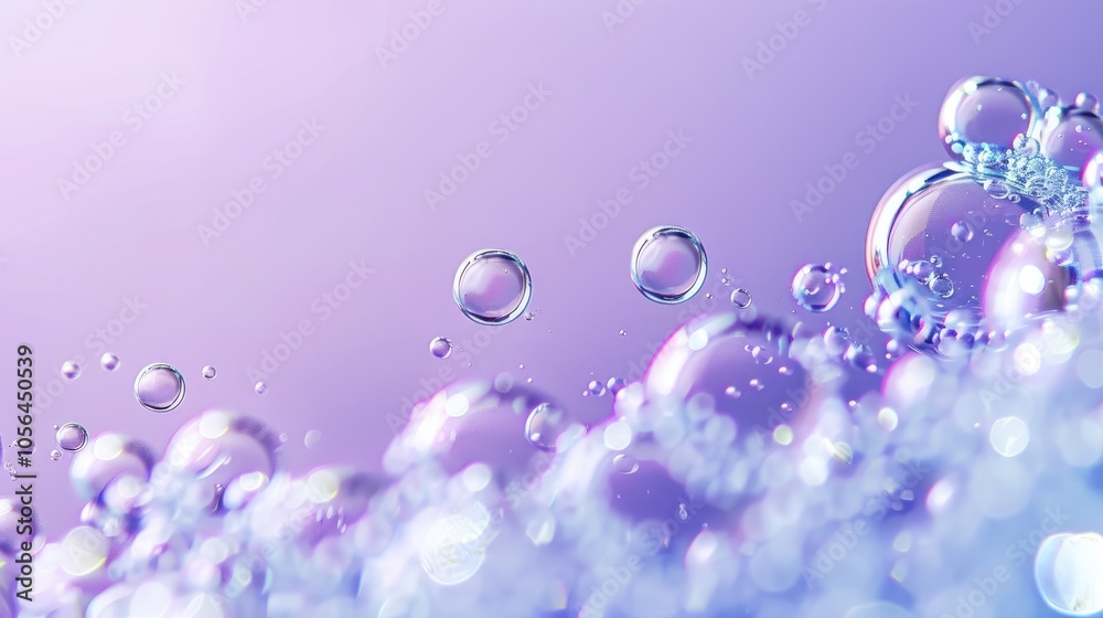 Macro photo of oil bubbles with blue-violet background for product advertisement. Vertical layout with copy space. Gradient set of images for banner. Macro photo of oil bubbles with blue-violet background for product advertisement. Vertical layout with copy space. Gradient set of images for banner.