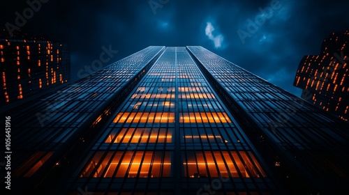 Wallpaper Mural Bright window in a dark towering skyscraper, standing out against the night, representing life and energy in the silent city. city nightscape, urban contrast Torontodigital.ca