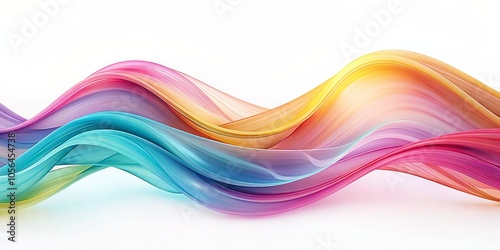 Abstract Rainbow Waves A 3D Rendered Composition of Intertwined Colored Lines on a White Background