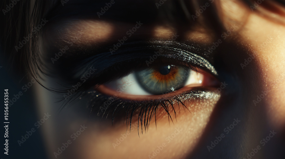 Close-Up of Smokey Eyeliner on Waterline, with a dramatic, sultry look and soft lighting on the eye