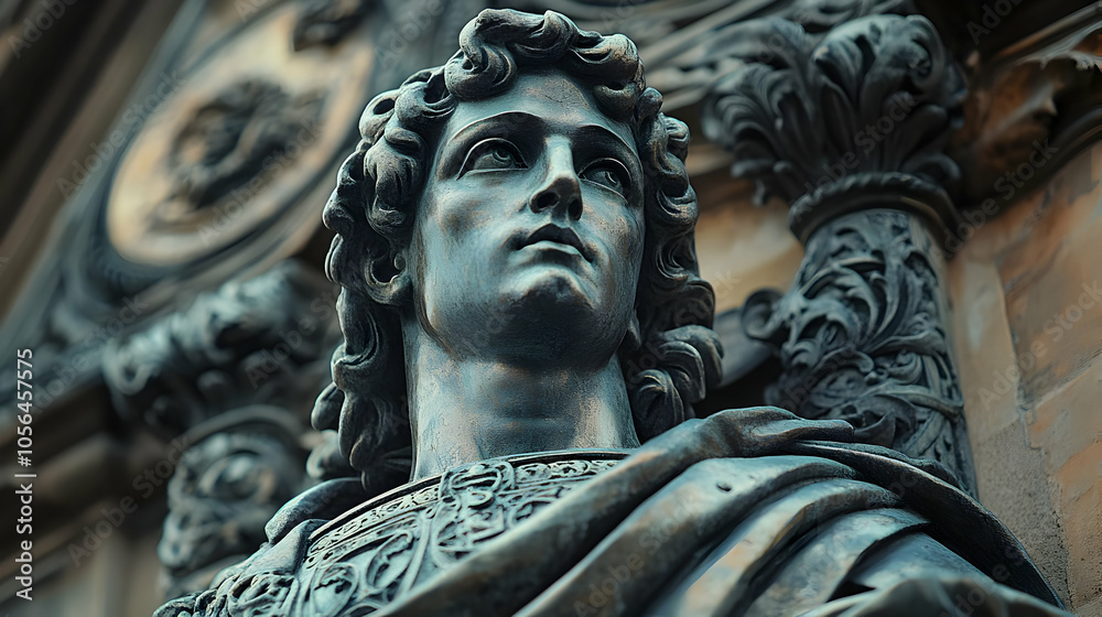 Closeup of a Bronze Statue of a Man with Curly Hair - Realistic Image Closeup of a Bronze Statue of a Man with Curly Hair - Realistic Image
