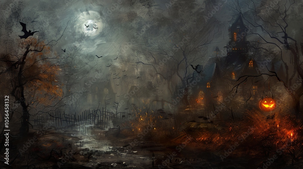 Fototapeta premium Spooky Halloween Night in the Haunted Forest