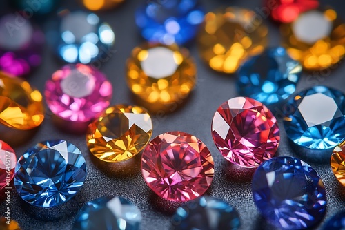 Vibrant collection of multicolored gemstones sparkling under soft lighting : Generative AI