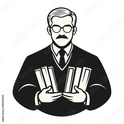 Judge Holding Gavel and Books with Dramatic Shadows