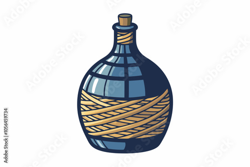 Old demijohn wicker-wrapped glass bottle isolated on a white background