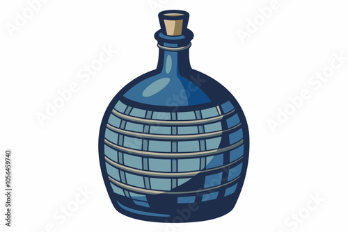 Old demijohn wicker-wrapped glass bottle isolated on a white background
