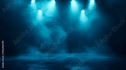 Dark Blue Abstract Background with Spotlights and Fog